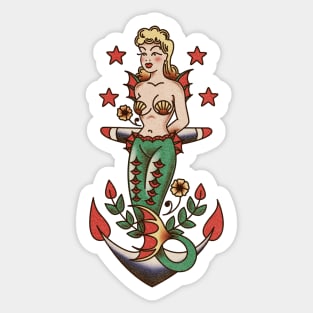 American Traditional Nautical Mermaid and Anchor Sticker